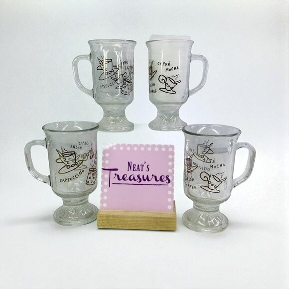 Toscany CAFFE MOCHA LATTE Clear Glass Gold Gilded 8oz Irish Coffee Mug Set of 4 - Picture 1 of 13